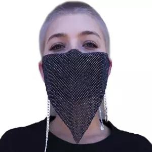 퍼펀 반짝이는 라인스톤 메쉬 하프 페이스 마스크 여성 샤이닝 크리스탈 재즈 벨리 댄스 체인 나이트클럽