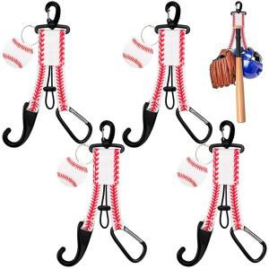 Fiwochic 4Pcs 야구 기어 행거 더그아웃 정리 소프트볼 3 in 1 펜스 후크와 이름 러기지 태그 팀 선물 하이킹 캠핑 배낭 장갑 헬멧 물병 걸이