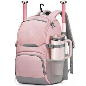 헬멧 네트가 달린 마테인 걸스 소프트볼 백팩, 통풍 신발 수납공간 및 정리 포켓이 있는 경량 40온스 텀블러 티볼 배트용 사이드 야구백