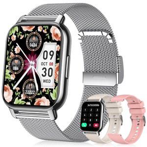 여성 스마트워치(3밴드) 블루투스 통화 AI 음성 제어 스마트워치 헬스 트래커 1.85 u2019 HD 화면 심박수 /SpO2 모니터 수면 안드로이드 iOS와 호환 실버