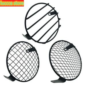 바이크 오토바이 헤드 라이트 보호 마스크 7 인치, 금속 사각 레트로 블랙 커버, 라운드 메쉬 액세서리
