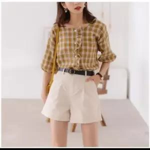 [의류] 스퀘어넥 프릴 블라우스 레드 체크 옐로우그린