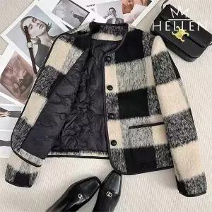 헬렌 겨울 하객룩 체크 자켓 숏 코트 퀄팅 안감 앤키