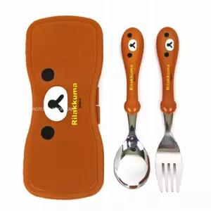 (힘찬)리락쿠마 뉴 스푼포크 케이스세트(얼굴)-브라운아동식기 유아 어린이집선물 아기 이유식 수저 스텐