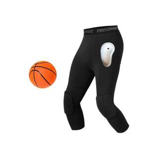 야구 축구 라크로스 MMA 농구 및 하키, 블랙의 남성용 무릎 패드와 보호 컵이 포함된 압박 바지.