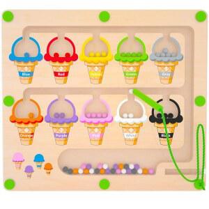 MTYOKILN 자석 색상 숫자 미로 - 몬테소리 나무 매칭 학습 퍼즐 보드 2세 3세 4세 소년 소녀를 위한 용 미세 운동 기술 장난감