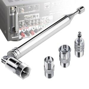 [미국배송] FM 라디오 안테나 ANCABLE 실내 텔레스코픽 안테나 75옴 F 타입 남성 플러그 커넥터(테이블탑 하이파이 AV 스테레오 수신기 미니 시스템용 어댑터 포함)