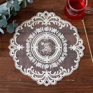 (힘찬)꽃잎 자수 레이스 테이블 매트 1인 식탁보 협탁 데코 러너