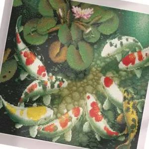 도안 보석십자수 연못속의 잉어 장식품 부자재포함