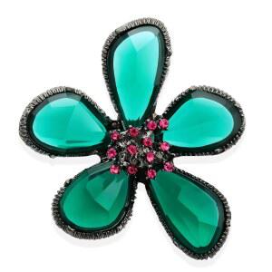 코티니어 라인스톤 블랙 플라워 불규칙한 딥 그린 꽃잎 속이 빈 핑크 큐빅 지르코니아 코어 빈티지 브로치 핀 여성용 라펠 다인티 아트 데코 액세서리 결혼식 생일 주얼리