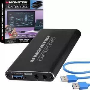 몬스터 캡처 카드 4K 60FPS 게임 플레이 1080p 및 스트리밍 HDMI 입력 HDMI/USB 3.0 출력 마이크 헤드폰