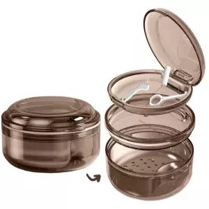 MURRI MURRDI 리테이너 클리너 케이스 스트레이너 바구니가 있는 투명 틀니 욕조 여행용 보관용 담금질