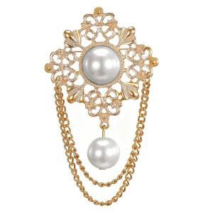 여성용 앤티크 진주 브로치 핀 빈티지 라운드 필리그리 플라워 체인 태슬 보호 빅토리아 스타일 라펠 스카프 클립 수트 의류 액세서리 주얼리