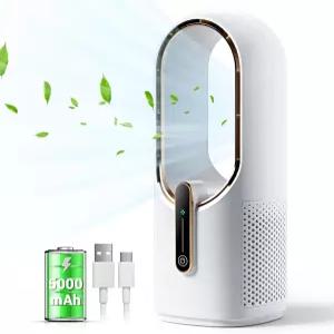 칼날 없는 책상 선풍기 11.8인치 소형 충전식 조용한 사무실 3단 속도 터치 컨트롤 청소하기 쉽고 작고