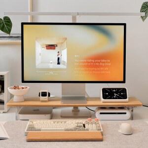 책상용 아크릴 다리가 있는 ROCDEER 대나무 모니터 스탠드 라이저 PC 컴퓨터 노트북 프린터 스피커(내추럴) 31.5인치 데스크톱 선반 지원