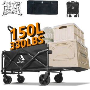 테일게이트가 있는 ARURU 접이식 왜건 카트 전 지형 바퀴가 330LBS 헤비 듀티 비치 컵 홀더 식료품 스포츠 가든 쇼핑 캠핑 반려동물을 위한 휴대용 마차