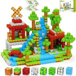 마그네틱 블록 157PCS 1인치 빌딩 큐브 어린이용 타일 쌓기 장난감 포레스트 월드 세트 제작 3세 4세 5세