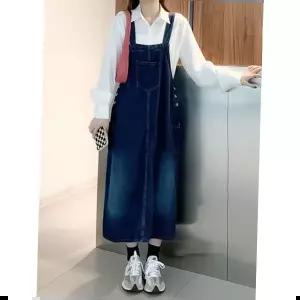 루즈핏원피스 여성 여름 쓰리포켓 루즈핏 데님 멜빵 청 원피스 치마