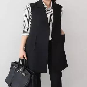 정장 롱 조끼 여성 베스트 원버튼 트위드 트렌치 모슬린