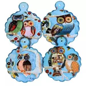 도자기 냄비받침 부엉이 올빼미 4종세트 매트 받침대 패드