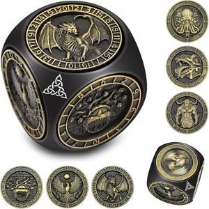 DND 스피너 주사위 던전과 드래곤 선물을 위한 3D 릴 가 포함된 7 in 1 독특한 금속 세트 멋진 다면체 역할 게임 DM 플레이어를 판타지 D&D 테이블탑 RPG 악세사리 (블랙)