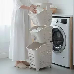 히키스 3단 바스켓 틈새 빨래바구니 이동식 세탁트롤리 슬림정리함