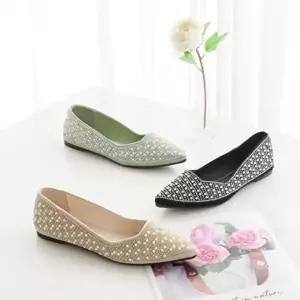 [옷자락]여자 합성피혁 뾰족코 진주 로우힐 플랫슈즈