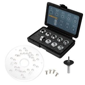 [미국배송] POWERTEC 72148 10PC 라우터 템플릿 부싱 가이드 세트 5/16~1인치 포터 케이블 서브 베이스 및 다이아 5-3/4인치 트림 플레이트 센터링 핀 콘 정밀 목공에 적합