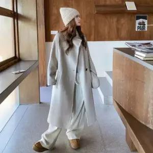 여성 베이지 울 캐주얼 러블리 코트 모피 더블 겨 방풍 차이나 다올4