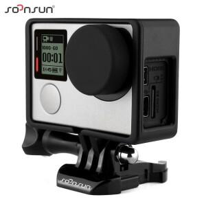 SOONSUN 프레임 마운트 하우징 케이스, 고프로 히어로 4 3 + 3 용 블랙 보호 케이스, UV 렌즈 보호기, 렌즈