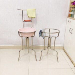 허리 보호 세수 대야 받침대 화이트 우드 스탠드 철제 나무 비누 홀더 포함 거치대