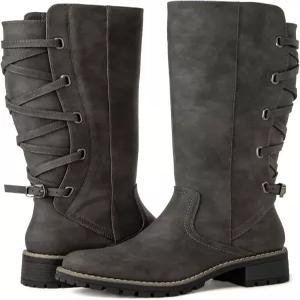 글로벌윈 여성용 스트래피 모터사이클 무릎 하이 부츠 라이딩 가을 겨울 패션