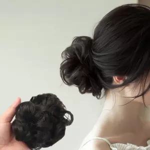 똥머리 집게핀 가발(파마머리) (내추럴블랙) 만두머리