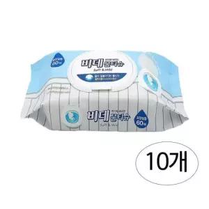 화장실휴지 샤인 물에 녹는 비데물티슈 캡형 60매X10팩