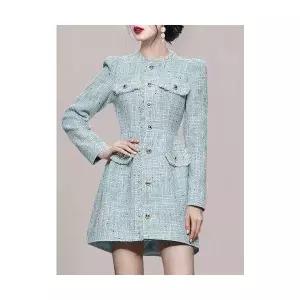 여자 코트 하프 봄 조임 보이는 우아해 트위드 허리 A라인 라운드 원템1