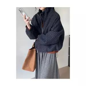 여자코트 하프 봄코트 빈티지 체크 울 코트 오버핏 캐주얼 차이나자켓 상의 원템1
