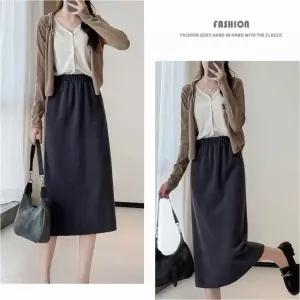 허리밴딩 롱 스커트 3색 뒷트임 H라인 치마 여자 스커트 여성스커트