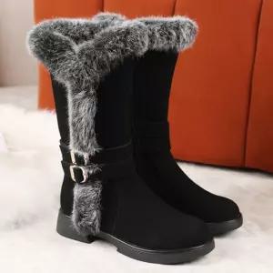 여자 트리밍 퍼 추동 신발 키높이 따뜻하고 힐 미들 부츠 라운드 스크럽 빅사이즈 러블리 미들부츠 다올4