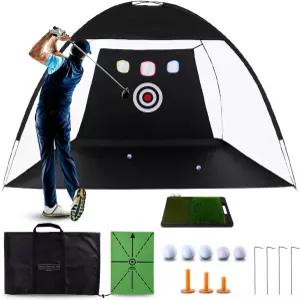 듀얼 매트 티 3개 공 5개 포함 골프 연습용 네트 - 실내/외 스윙 트레이닝 뒷마당 드라이빙 및 치핑 세트