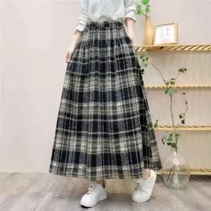 치마 모직 빈티지 앤티크 체크 추동 허리 정장 여성패션 오버핏 A라인 앞치마 밴딩 DL4