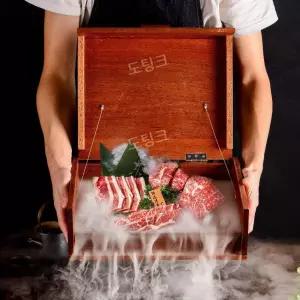 참치회 플레이팅 드라이아이스접시 나무 트레이 상자 소고기 숙성회 해산물 오마카세