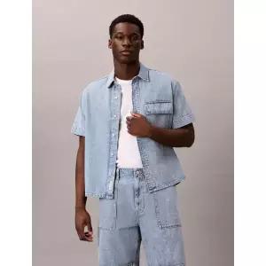 [롯데백화점]캘빈클라인 남성 CK 린넨 데님 반팔셔츠 반팔남방 블루 4RF906G (4RF906G-XD0)