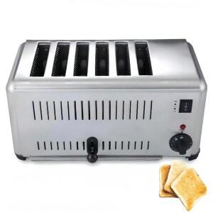 전기 6 슬라이스 카운터탑 팝업 토스터기, 스테인리스 스틸 상업용 레스토랑 토스터기, 베이글 브레드를 위한 6개의 넓은 슬롯, 1-5분 타이머 냉각 통풍구