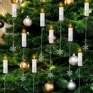 20개 실버 크리스마스 트리 캔들 홀더 겨울 실내 야외 파티 장식용 눈송이 장식이 달린 금속 밸런스