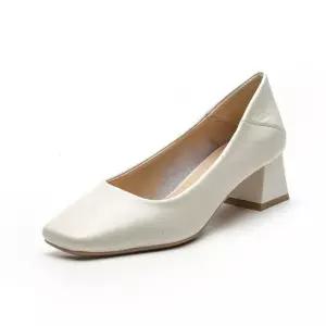 빈티지 여성 하이힐 프렌치 리얼 가죽 스퀘어 힐 통굽 양 솔리드 작업화 프로 단화 패피5