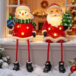 크리스마스 눈사람 테이블탑 장식 2팩 다리가 매달린 실내 피규어 선물 테이블 선반 시터 벽난로 홈