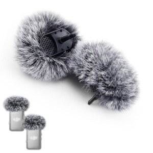 [미국배송] DJI 마이크 2 송신기 /OSMO 포켓 3와 호환되는 2팩 윈드스크린 - 퍼리 윈드 머프 폼 커버(DJI 1용 제외) 그레이