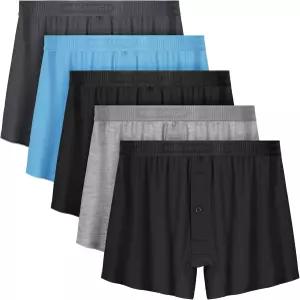 이몬 남성 속옷 복서 반바지 5팩 남성용 대나무 레이온 버튼 플라이 포함 클래식 릴렉스 핏