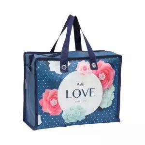 (30x23cm 러브) 타포린 쇼핑백/가방/여행/보조/쇼핑/타포린백/선물/손잡이/지퍼/튼튼한/수납/여행용/캠핑