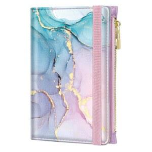 지퍼 코인 포켓 여행 지갑이 있는 여권 홀더 커버 RFID 차단 가죽 여성용 신용 카드 홀더, 그라데이션 마블